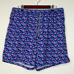 Peter Millar Swim Trunks Mens Shorts XL Blue Flamingo‎ Tropical Print